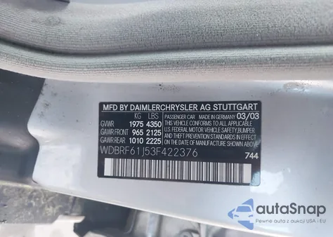 2003 Mercedes-Benz C 240 z USA, uszkodzony, nr VIN WDBRF61J53F422376